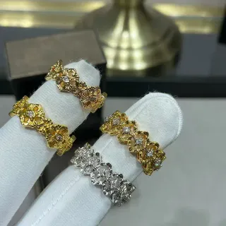 Floral Openwork Pavé-Set Gold and Silver Tone Rings