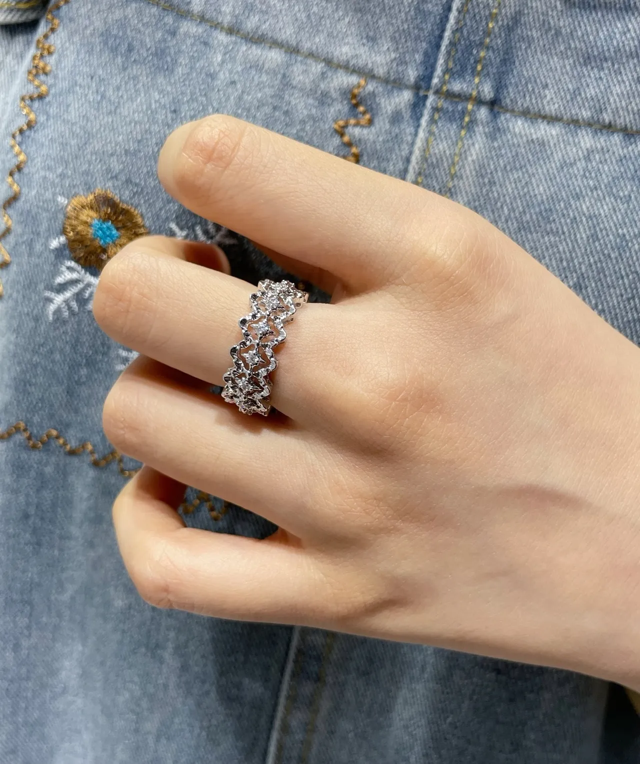 Floral Openwork Pavé-Set Gold and Silver Tone Rings 9
