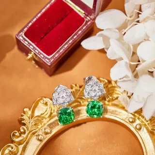 Floral Pavé and Square-Cut Green Gemstone Stud Earrings