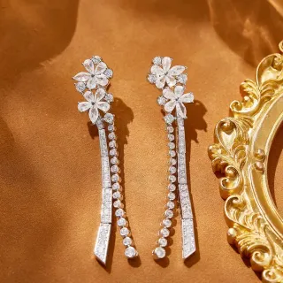 Floral Pavé Crystal Dangling Drop Earrings