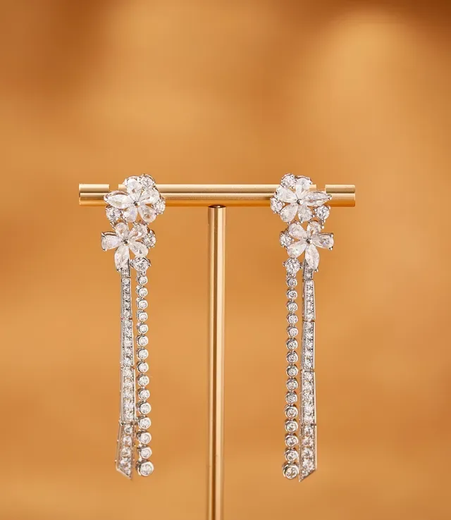 Floral Pavé Crystal Dangling Drop Earrings 2