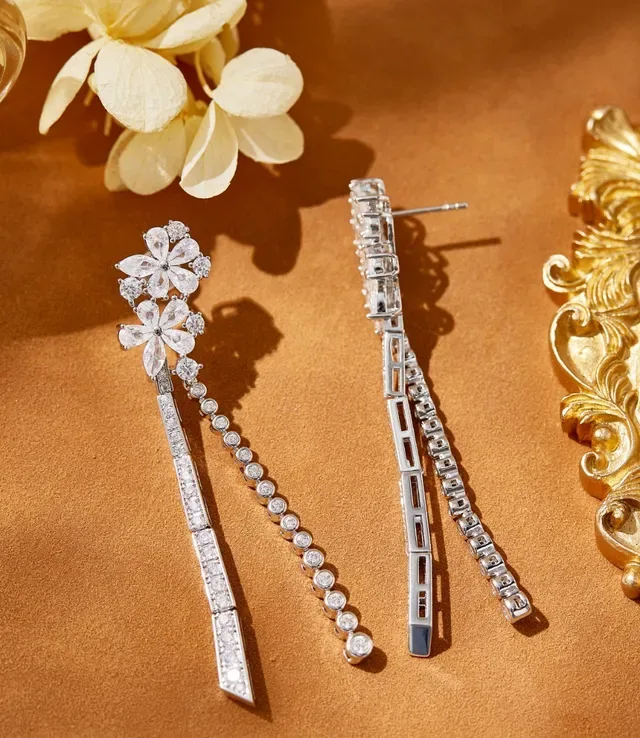 Floral Pavé Crystal Dangling Drop Earrings 5