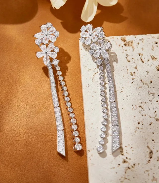 Floral Pavé Crystal Dangling Drop Earrings 6
