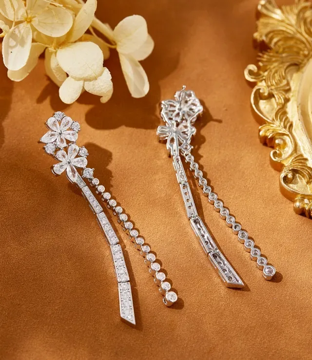 Floral Pavé Crystal Dangling Drop Earrings 7