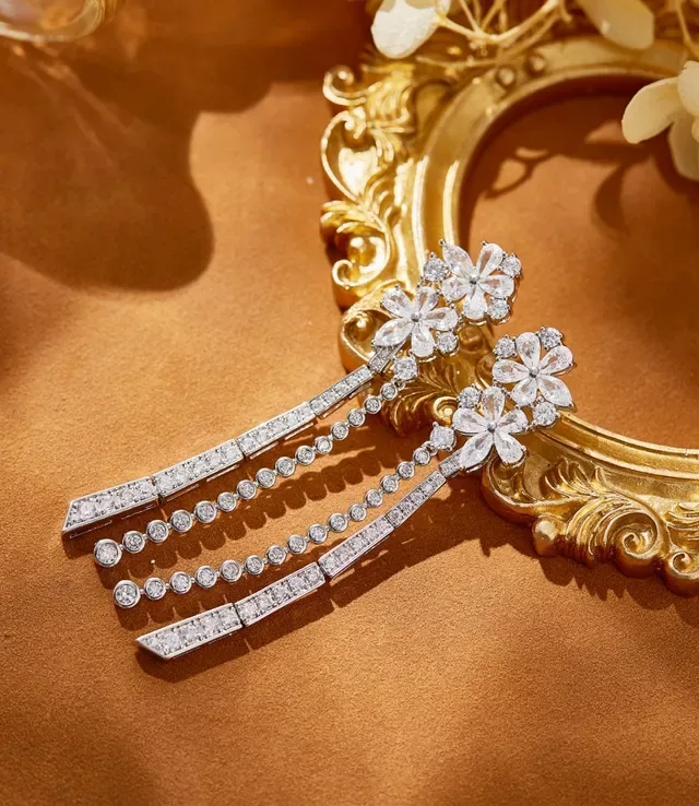 Floral Pavé Crystal Dangling Drop Earrings 8