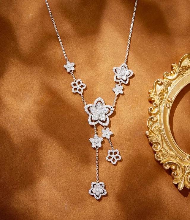 Floral Pavé Crystal Y-Drop Necklace 6