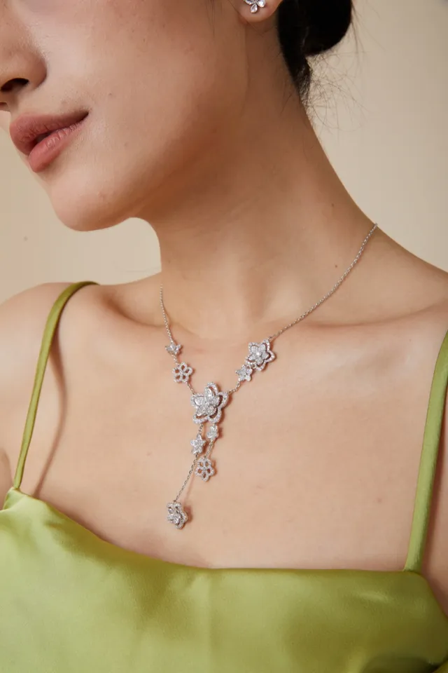 Floral Pavé Crystal Y-Drop Necklace 3