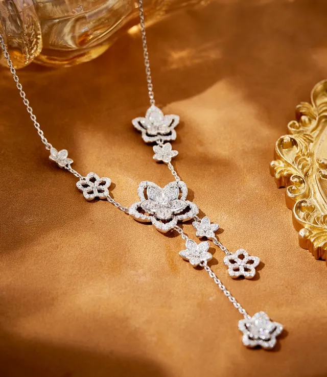 Floral Pavé Crystal Y-Drop Necklace 4