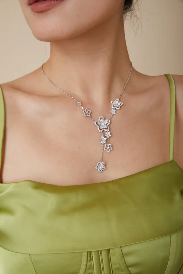 Floral Pavé Crystal Y-Drop Necklace 5