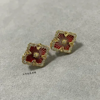 Floral Red Enamel Pavé Crystal Gold-Tone Stud Earrings