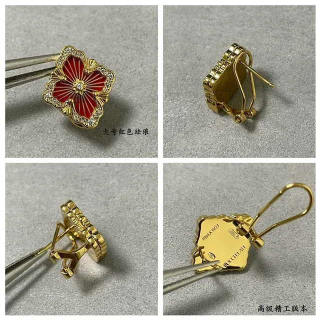 Floral Red Enamel Pavé Crystal Gold-Tone Stud Earrings 2