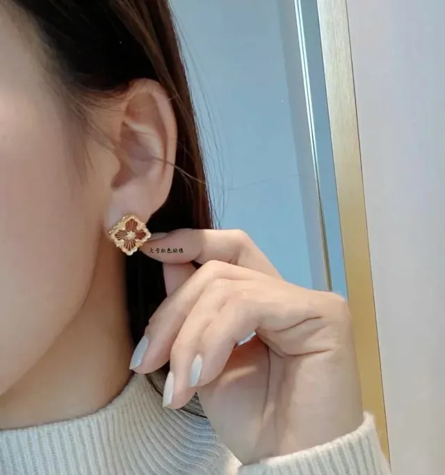 Floral Red Enamel Pavé Crystal Gold-Tone Stud Earrings 9