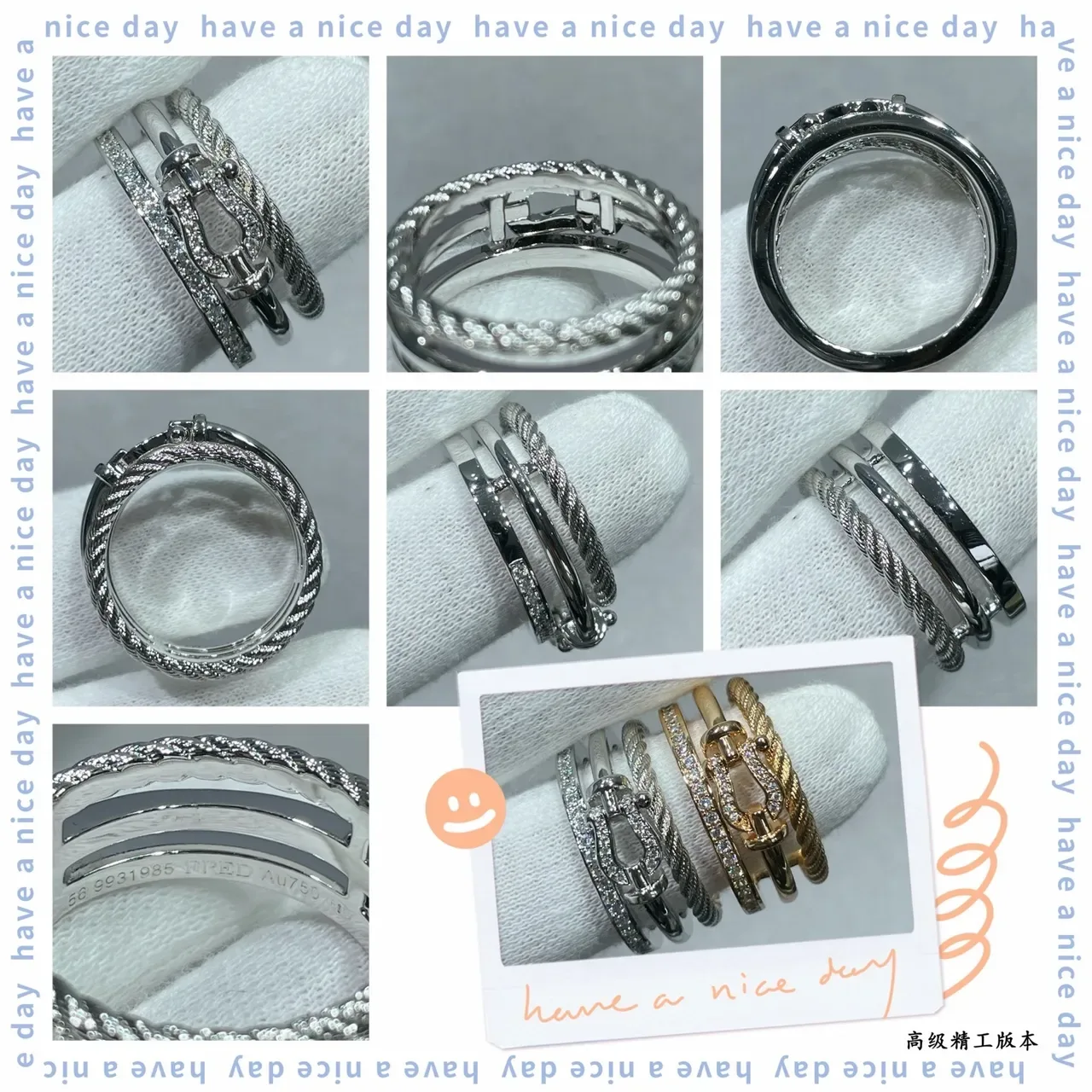 Fred Force 10 Multi-Band Rope and Buckle Pavé Diamond Rings 2