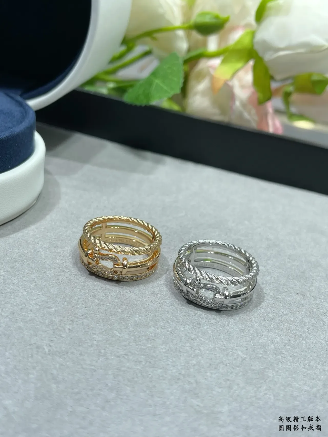 Fred Force 10 Multi-Band Rope and Buckle Pavé Diamond Rings 5