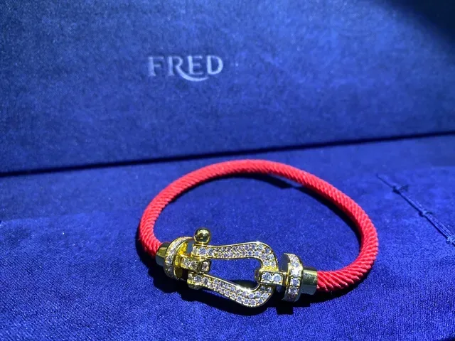 FRED Red Black Rope Cord Pavé Diamond-Clad Clasp Bracelet 3