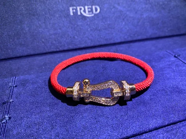 FRED Red Black Rope Cord Pavé Diamond-Clad Clasp Bracelet 5