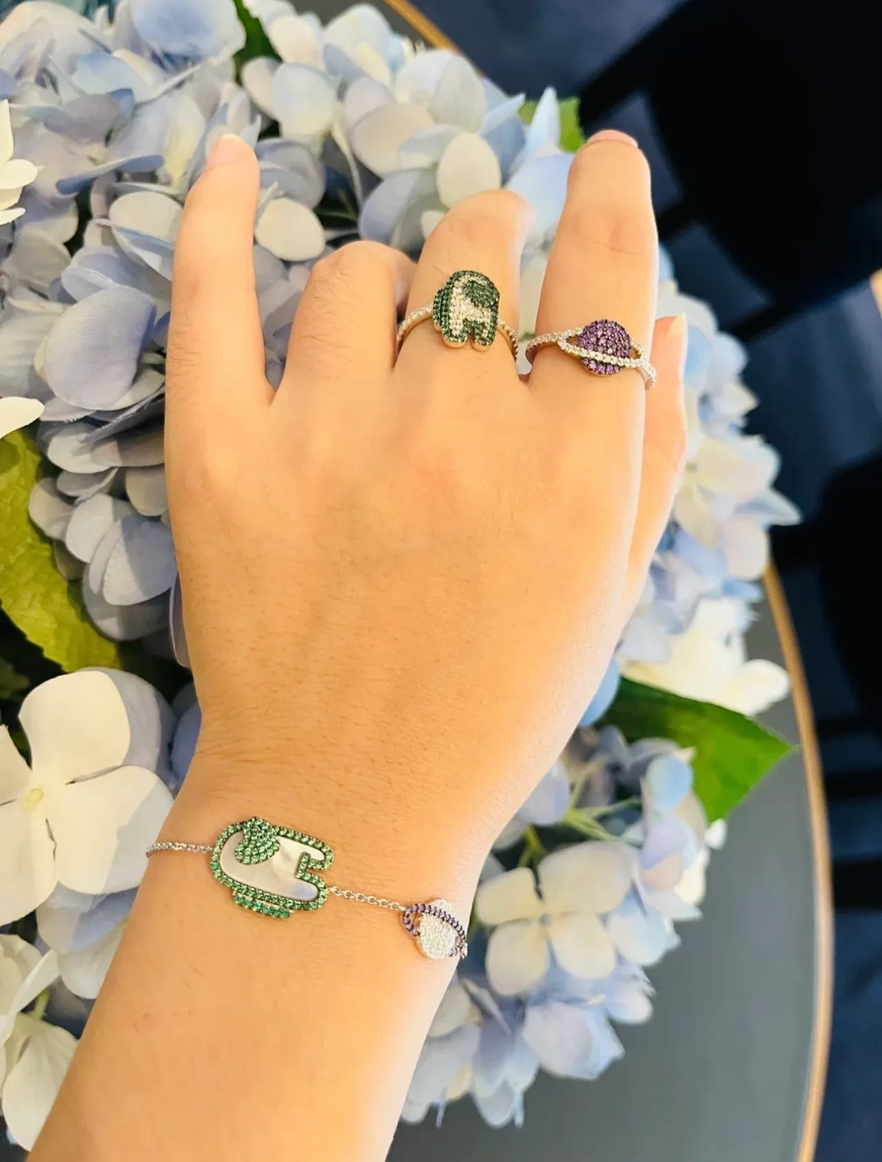 Gem-Encrusted Dual-Charm Chain Bracelet 4