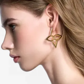 Geometric Pavé Gold-Tone Leaf Motif Earring