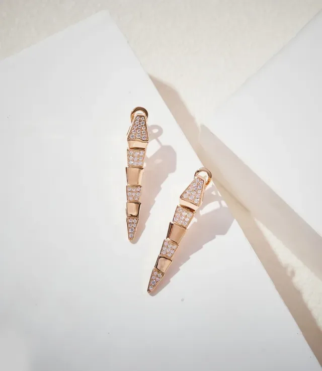 Geometric Segmented Pavé-Set Rose Gold Clip-On Earrings 2