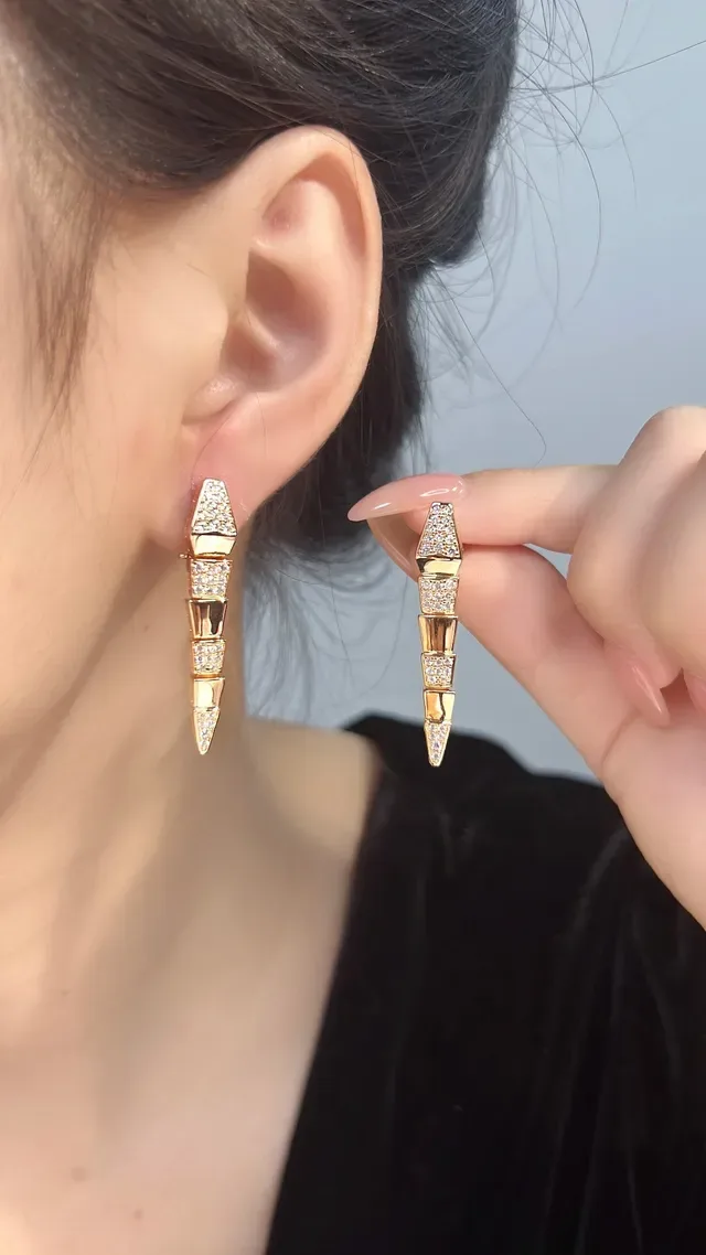 Geometric Segmented Pavé-Set Rose Gold Clip-On Earrings 4