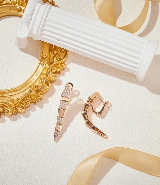 Geometric Segmented Pavé-Set Rose Gold Clip-On Earrings 7