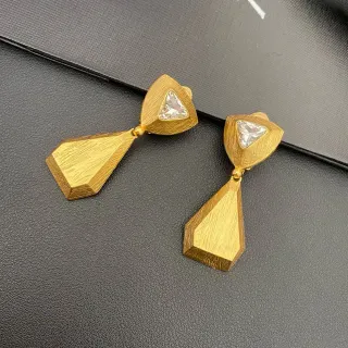 Geometric Textured Gold-Tone Triangular Crystal Dangle Earrings