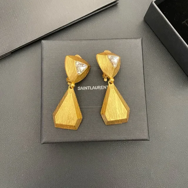 Geometric Textured Gold-Tone Triangular Crystal Dangle Earrings 6