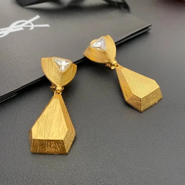 Geometric Textured Gold-Tone Triangular Crystal Dangle Earrings 9