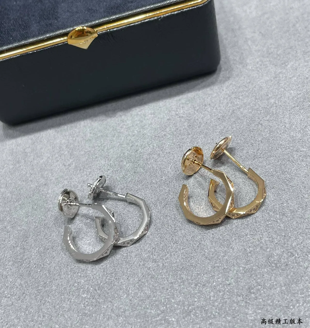 Gold and Silver Geometric Faceted Hoop Earrings 2