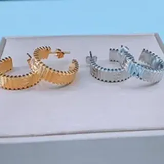 Gold and Silver Ridged Hoop Earrings