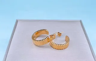 Gold and Silver Ridged Hoop Earrings 2