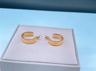 Gold and Silver Ridged Hoop Earrings 4