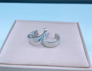 Gold and Silver Ridged Hoop Earrings 5