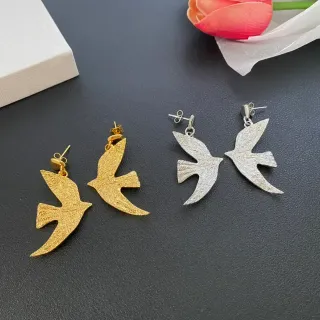 Gold and Silver Textured Swallow Drop Earrings