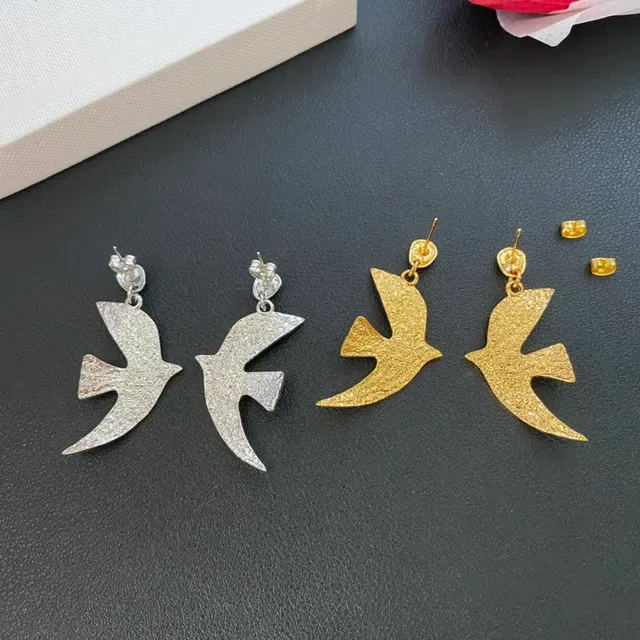 Gold and Silver Textured Swallow Drop Earrings 3