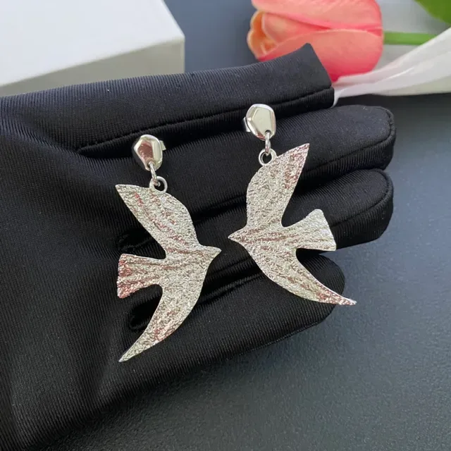 Gold and Silver Textured Swallow Drop Earrings 6