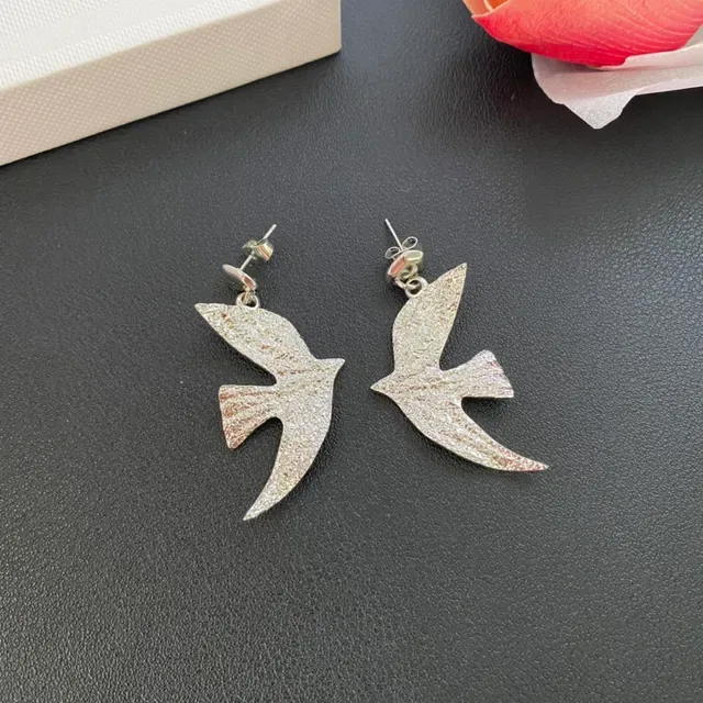 Gold and Silver Textured Swallow Drop Earrings 7