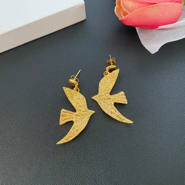 Gold and Silver Textured Swallow Drop Earrings 8