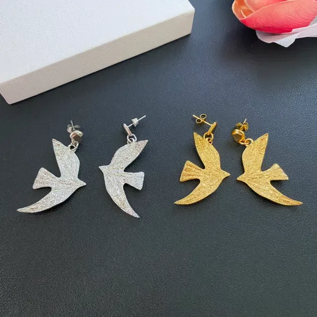 Gold and Silver Textured Swallow Drop Earrings 9