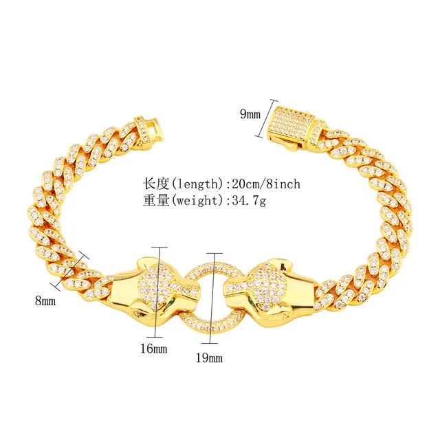 Gold and Silver Tone Pave-Set Double Panther Head Curb Chain Bracelets 2