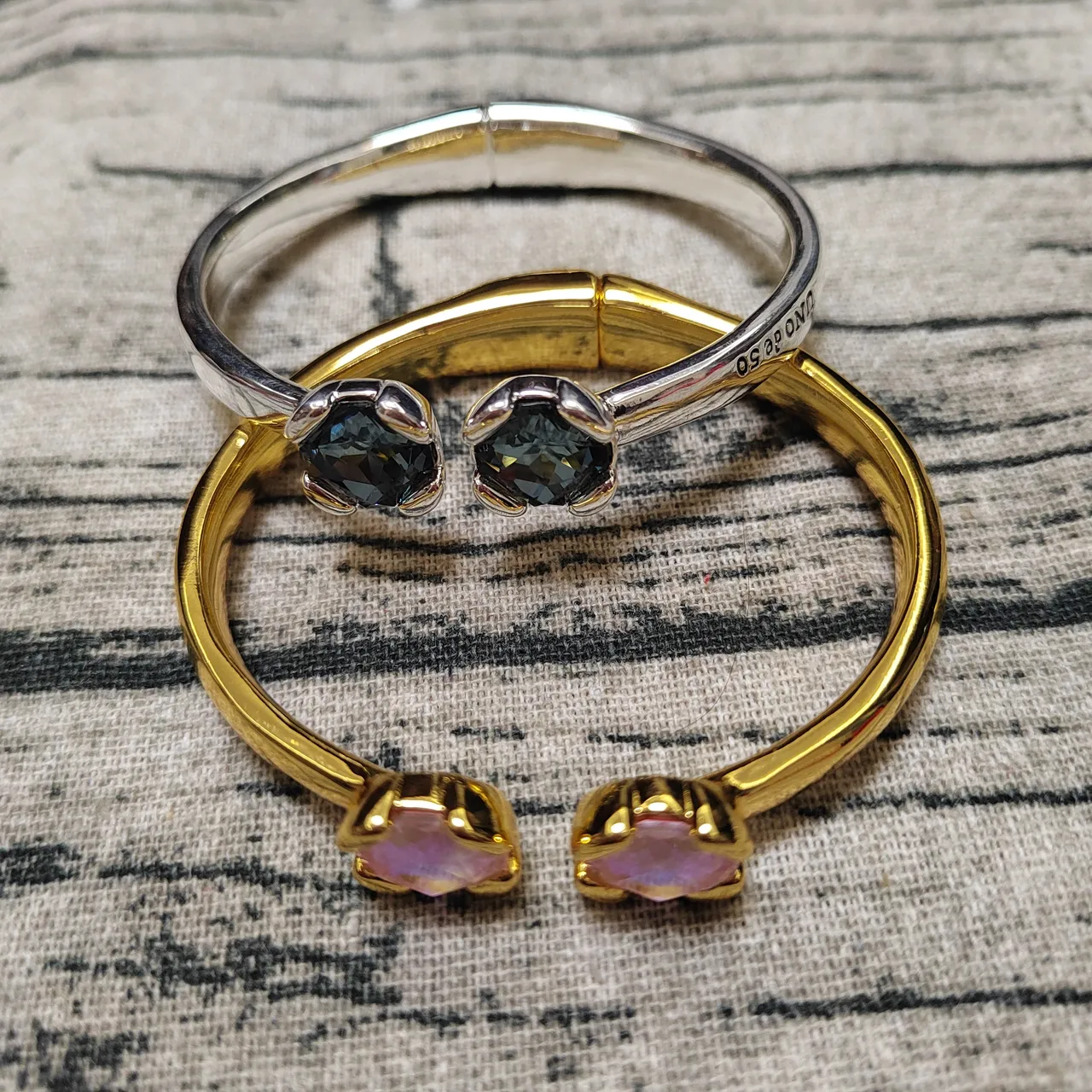 Gold and Silver Tone Teardrop Stone Open-Cuff Bracelets 2