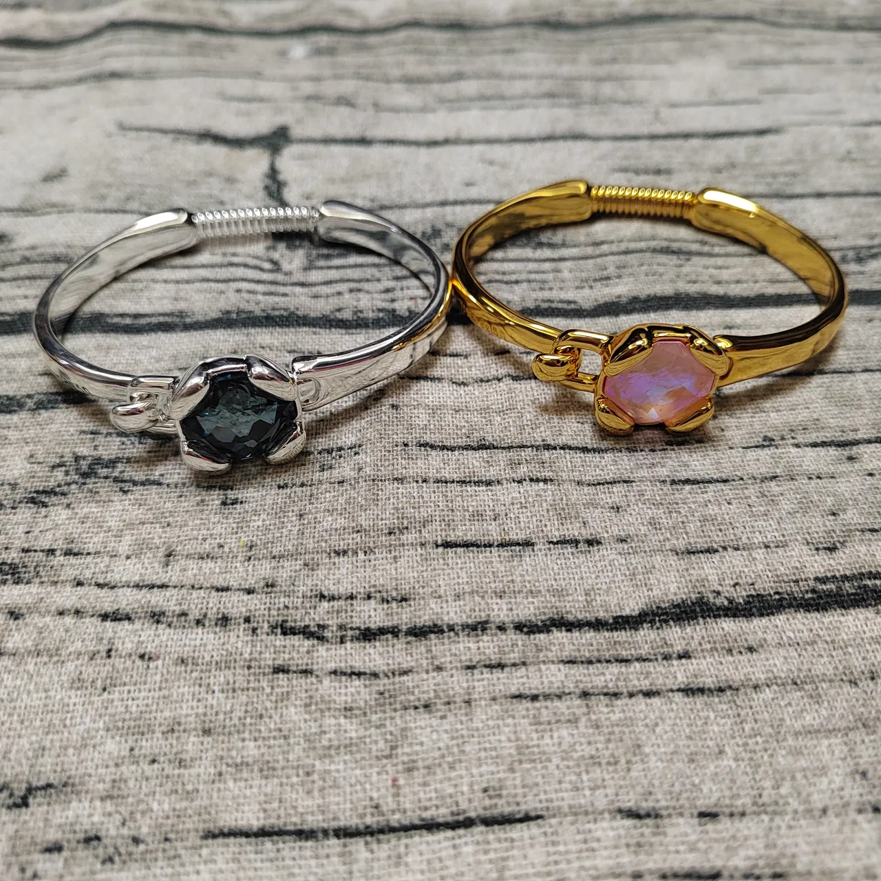 Gold and Silver Tone Teardrop Stone Open-Cuff Bracelets 3