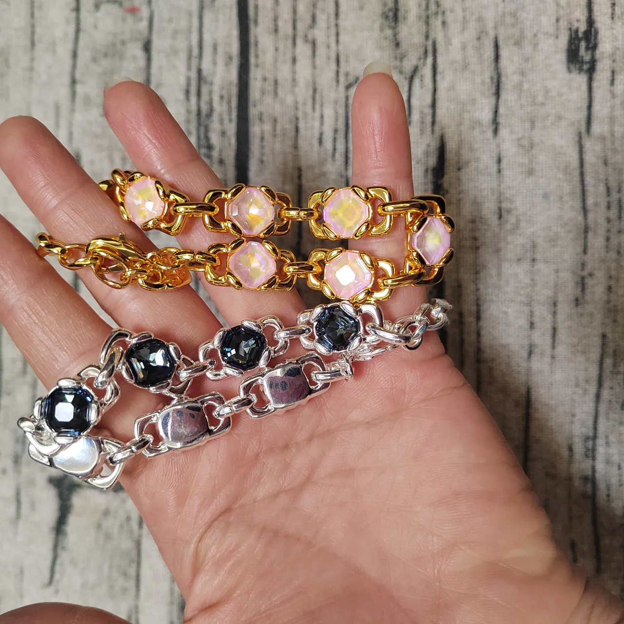 Gold and Silver Tone Teardrop Stone Open-Cuff Bracelets 6