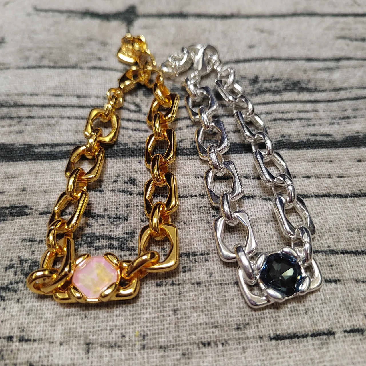 Gold and Silver Tone Teardrop Stone Open-Cuff Bracelets 7