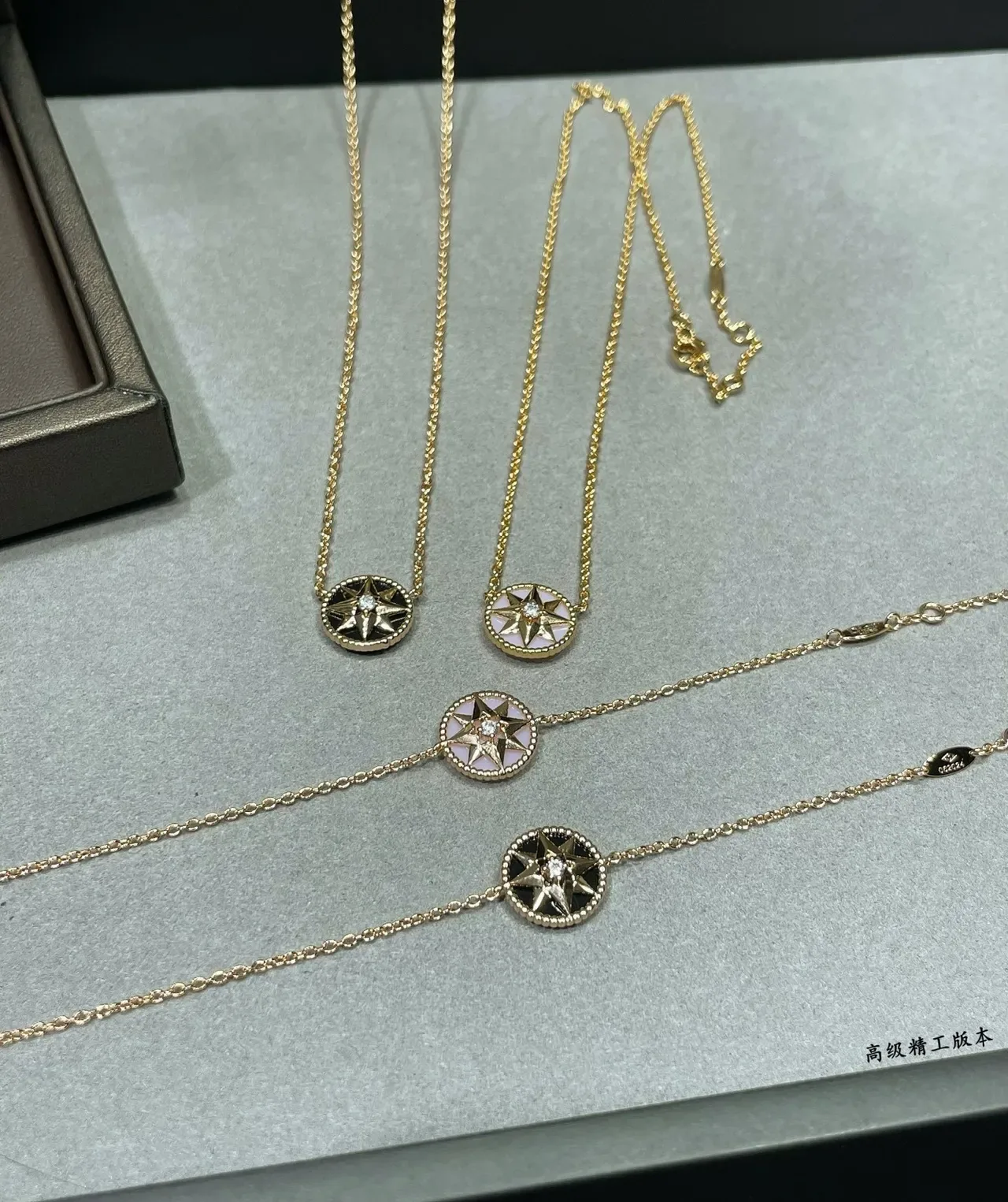 Gold Black Chain Circular Compass-Star Pendant Necklace 3
