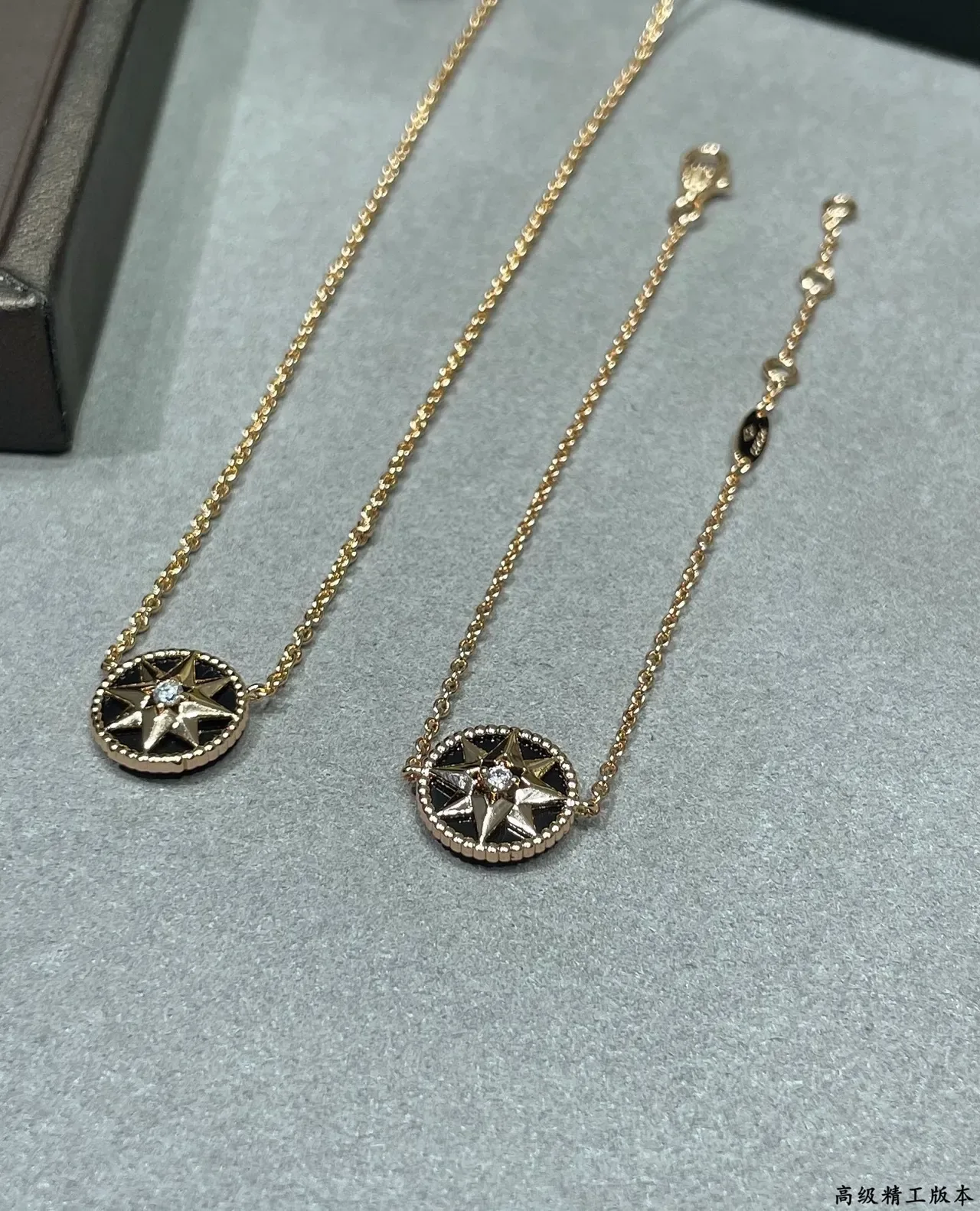 Gold Black Chain Circular Compass-Star Pendant Necklace 4