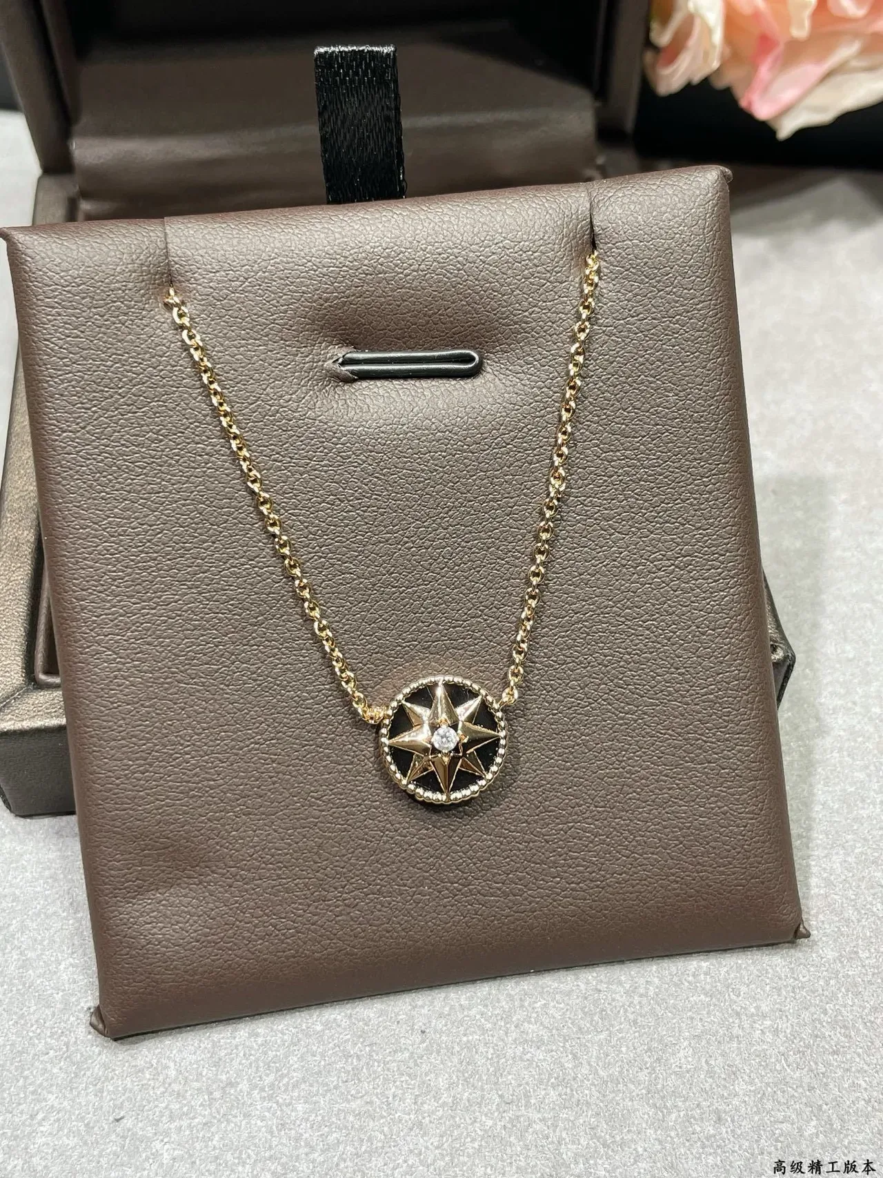 Gold Black Chain Circular Compass-Star Pendant Necklace 6