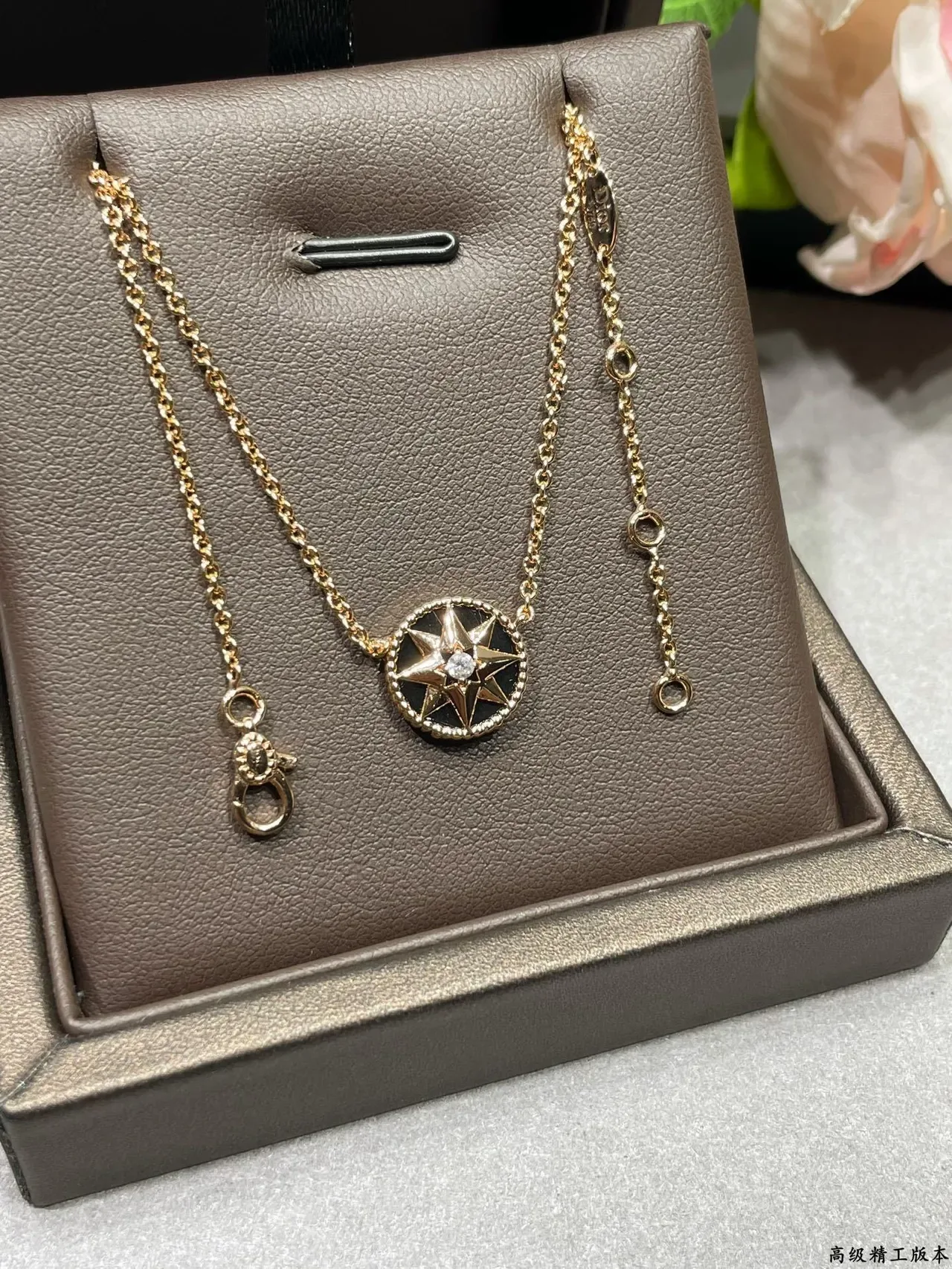 Gold Black Chain Circular Compass-Star Pendant Necklace 7
