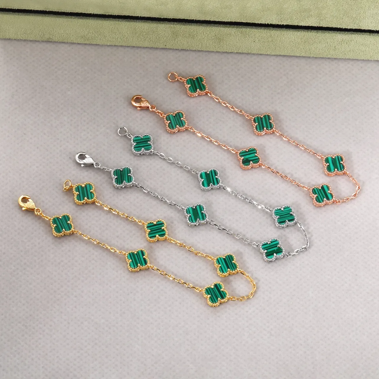 Gold Black Chain-Link Clover-Charm Bracelet 4
