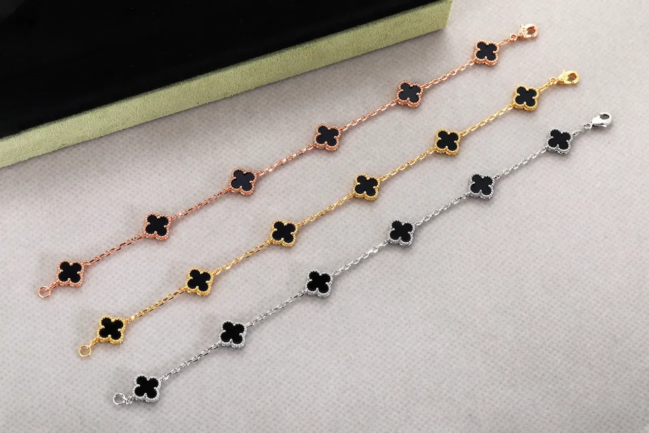 Gold Black Chain-Link Clover-Charm Bracelet 6